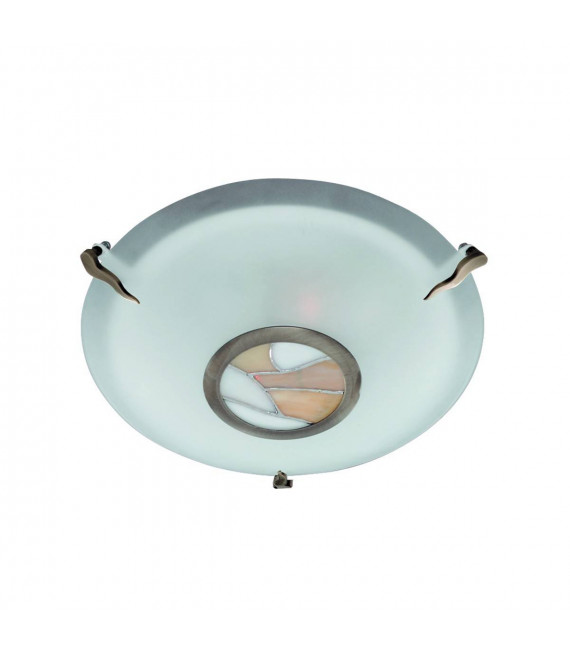 Tiffany runde Deckenlampe aus antikem Messing und Glas