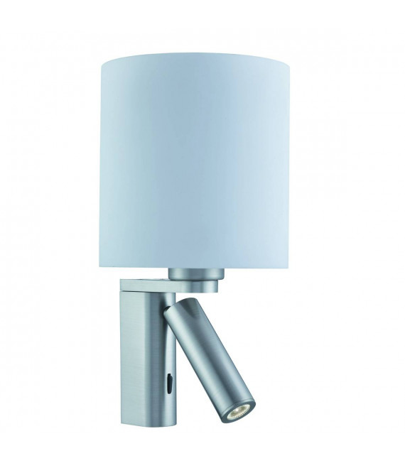 Verstellbare Wand zylindrische Wandleuchte mit Leselampe, in Satin Silber mit weißem Lampenschirm