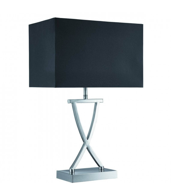 Lámpara de mesa, en plata satinada con pantalla negra
