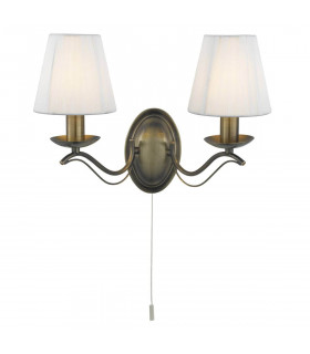 Lampada da parete Andretti, in ottone antico con 2 paralumi crema