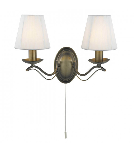 Lampada da parete Andretti, in ottone antico con 2 paralumi crema