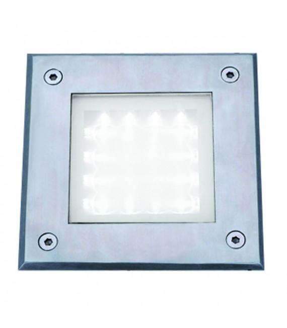 Foco empotrable led, cuadrado, acero inoxidable y vidrio
