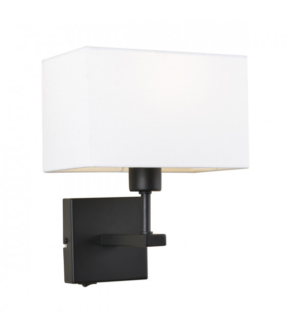 Modern bedside wall lamp Norte Matte black with rectangular white shade