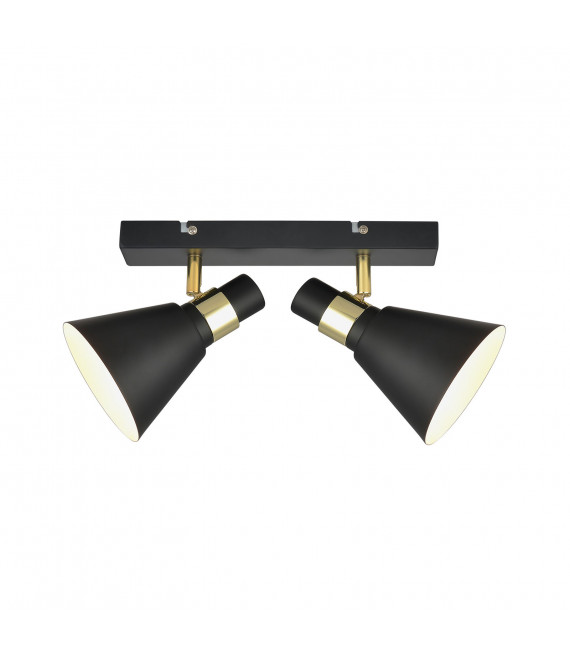 Biagio industrial and retro wall light Matte black, gold 2 bulbs