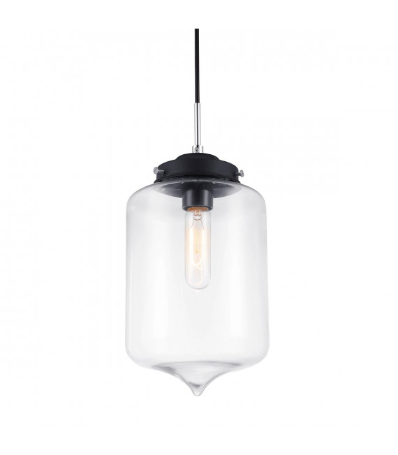 Industrial and retro pendant light Tube Noir with transparent lampshade