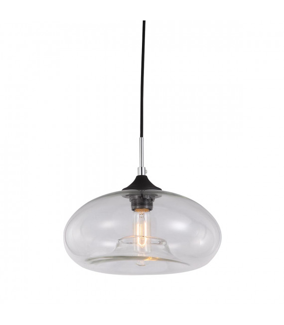 Industrial and retro suspension Valio Black with transparent lampshade