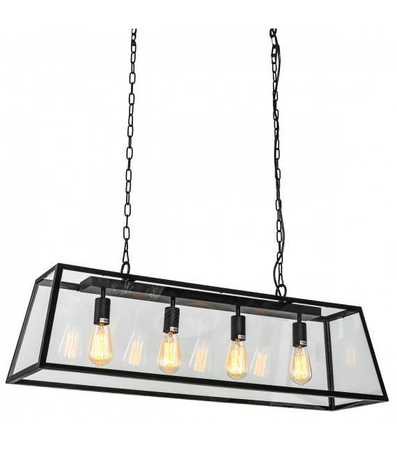 Suspension industrielle et rétro Laverno Noir mat 4 ampoules