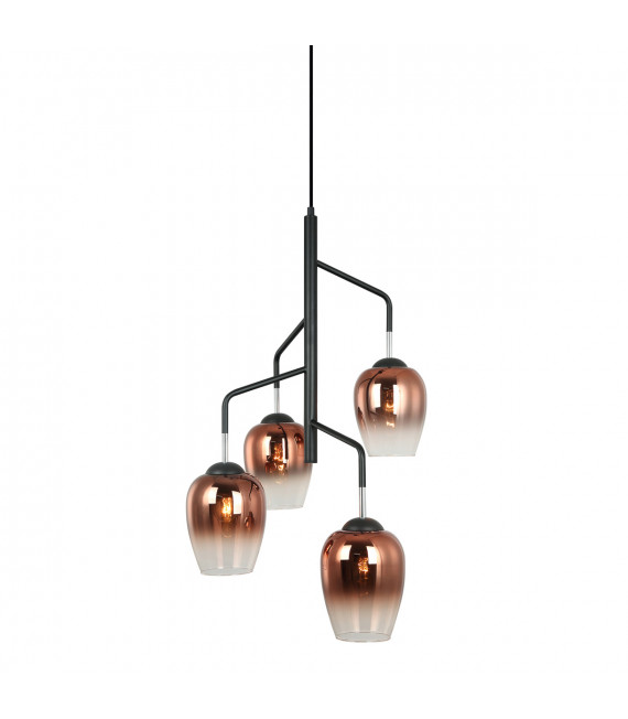 Suspension moderne Lesla Chrome, noir, abat jour cuivre