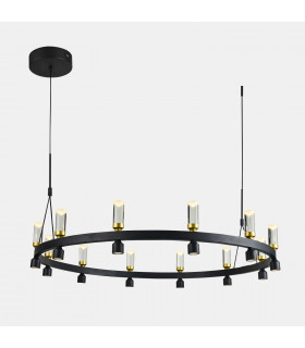 Suspension moderne Almelo Noir, doré et transparent