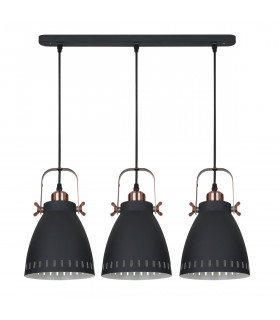 Industrial and retro pendant lamp Franklin Graphite sandblasted, red copper 3 bulbs