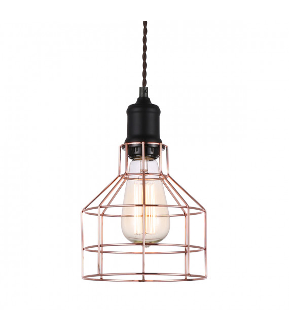 Lampada a sospensione industriale e retrò Perifo Nera, rame