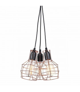 Suspension industrielle et rétro Perifo Noir, cuivre 3 ampoules