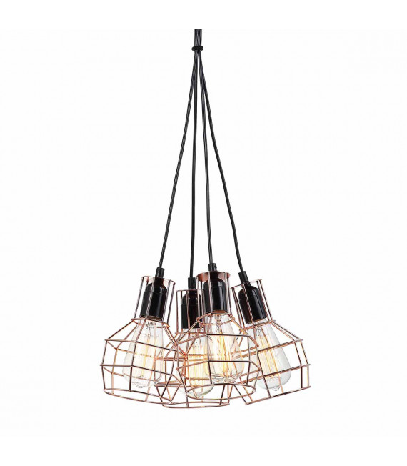 Lámpara colgante industrial y retro Perifo Negro, cobre