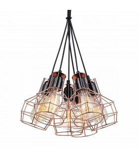 Lampada a sospensione industriale e retrò Perifo Nera, rame