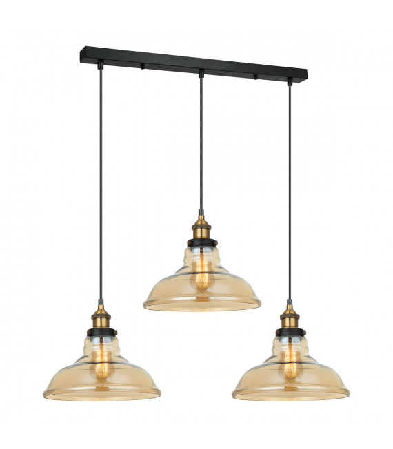 Suspension industrielle et rétro Hubert Noir, doré 3 ampoules