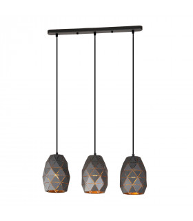 Suspension moderne Harley Champagne doré graphite 3 ampoules