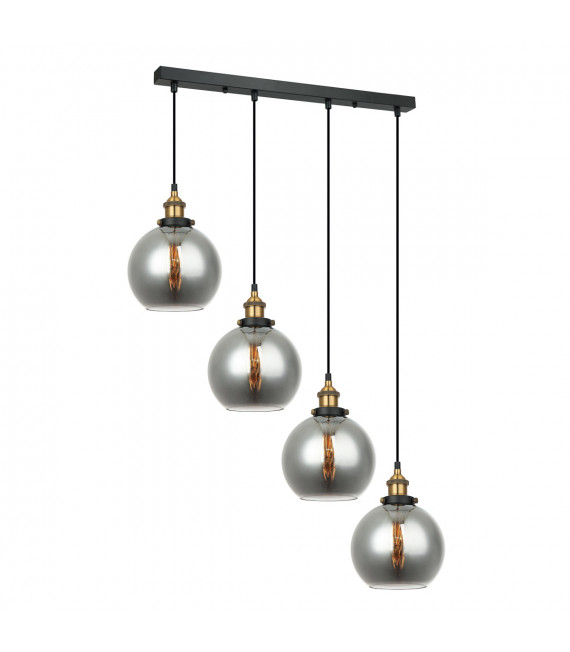 Suspension industrielle et rétro Cardena Noir,abat jour verre fumé