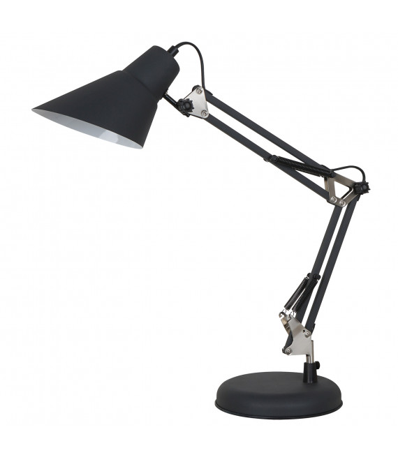 Lampada da scrivania industriale e retrò Jason Nero sabbiato, nichel satinato