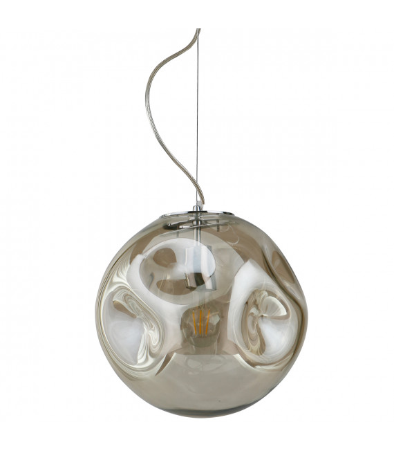 Modern Simao Chrome pendant lamp, cognac lampshade