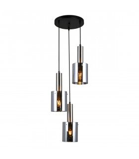 Modern hanging lamp Sardo Satin nickel and smoked glass
