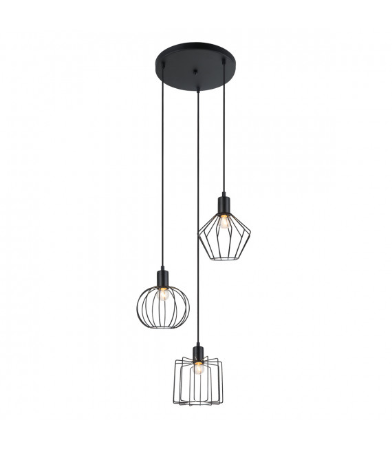 Suspension industrielle et rétro Gervais Noir 3 ampoules en acier