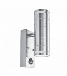 Outdoor led wall light and porch gu10 led 2 bulbs frosted glass in stainless steel