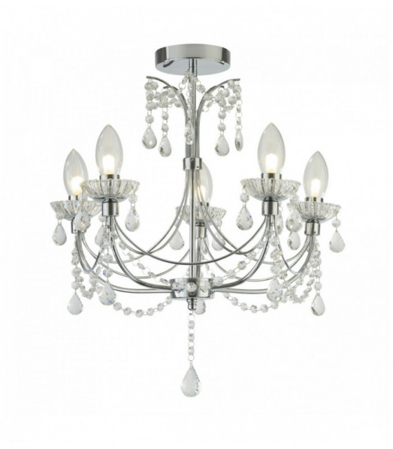 Candela bagno caduta 5 lampadine cromate con cristallo
