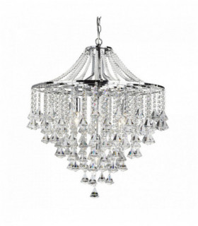 Techo Dorchester 5 ampollas cromo y cristal transparente gotas piramidal