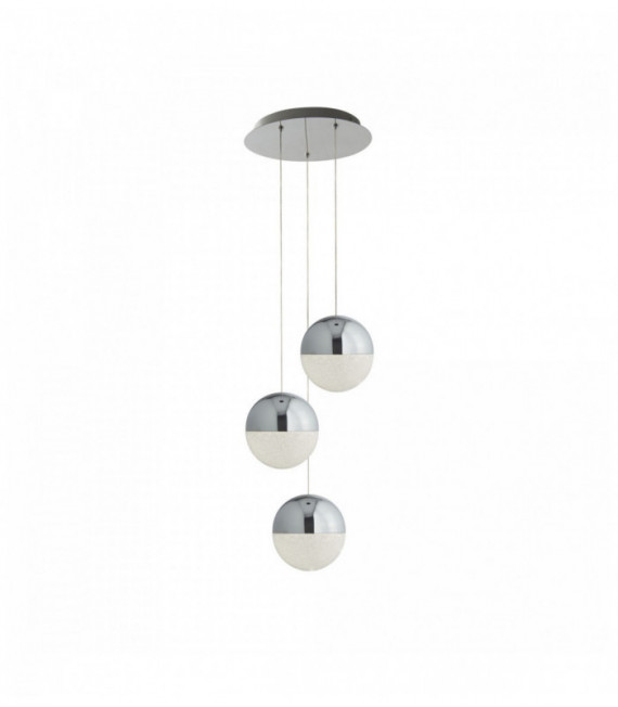 Marbles pendant light 3 led bulbs crushed ice effect chrome shade