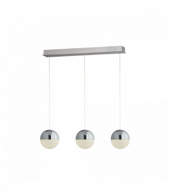 marmi Sospensione 3 LED lampadine bar globo schiacciato effetto ghiaccio tonalità cromo