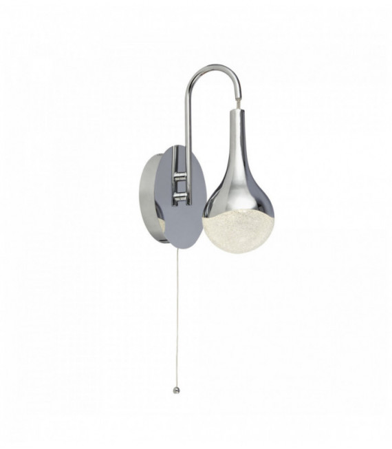 Applique murale wave teardrop avec interrupteur à tirette, abat-jour effet glace pilée, chrome