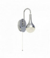 Applique murale wave teardrop avec interrupteur à tirette, abat-jour effet glace pilée, chrome