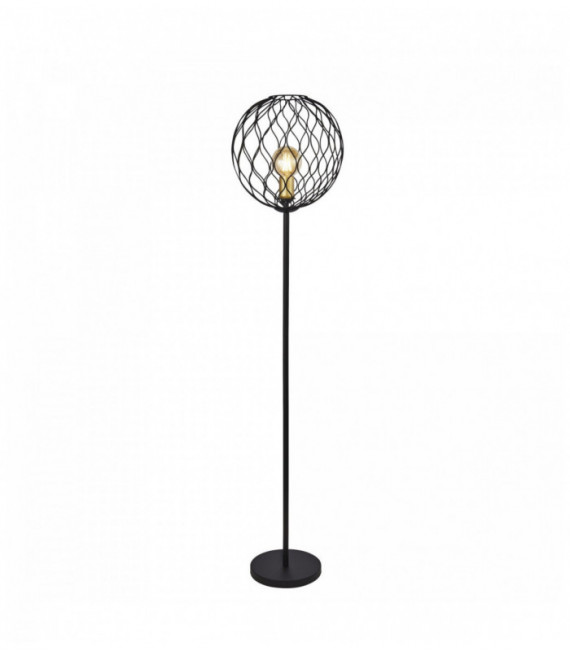 Lampadaire finesse 1 ampoule avec barre ondulée - noir avec douilles dorées