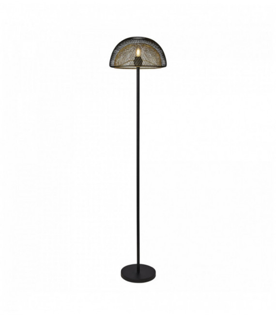 1-light honeycomb mesh floor lamp - black exterior with gold interior