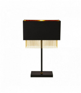 1-light fringe table lamp - black shade with gold chain