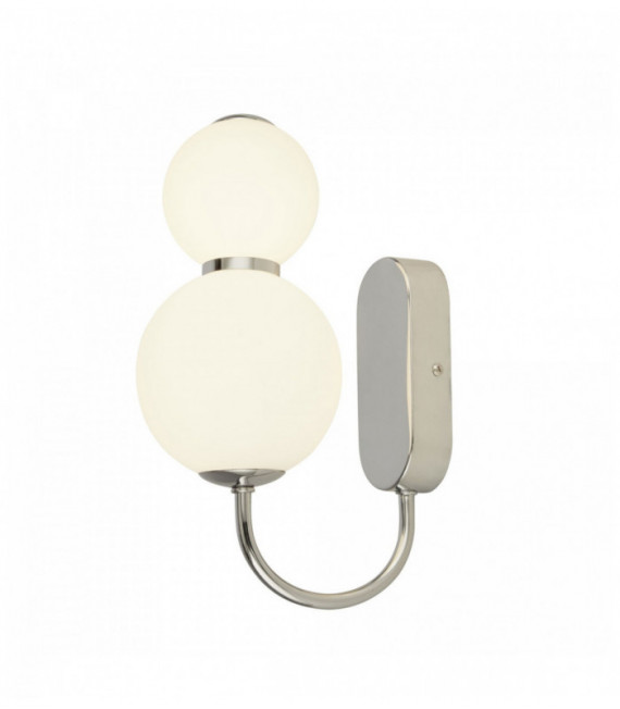 2-Light Snowball Wall Light, Chrome with Opal Glass Shade