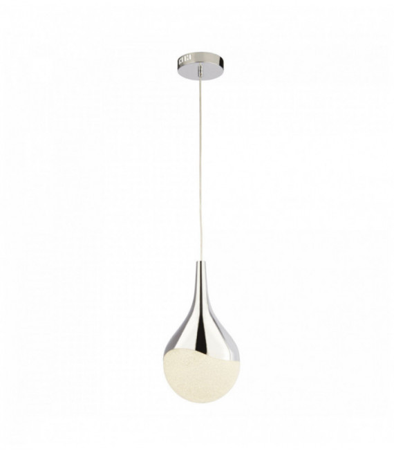 Suspensión de onda de lágrima bulbo un LED, hielo efecto sombra triturado, cromo