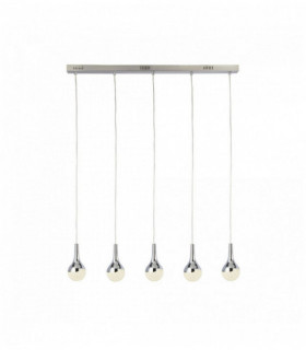 Suspension wave teardrop 5 ampoules led, abat-jour effet glace pilée, chrome