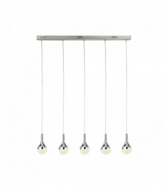 Suspension Welle Teardrop 5 LED-Lampen, Lampenschirme Eiseffekt zerkleinert, Chrom