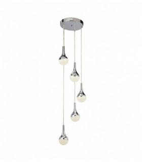 lágrima onda Suspensión 5 bombillas LED, pantallas de lámparas trituradas efecto hielo, cromo