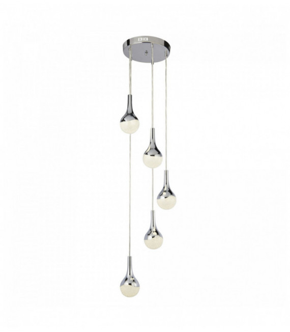 onda sospensione a goccia 5 LED lampadine, paralumi schiacciate effetto ghiaccio, cromo