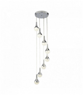 lágrima onda Suspensión 8 bombillas LED, pantallas de lámparas trituradas efecto hielo, cromo