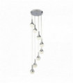 Wave teardrop pendant light, 8 led bulbs, crushed ice effect shade, chrome