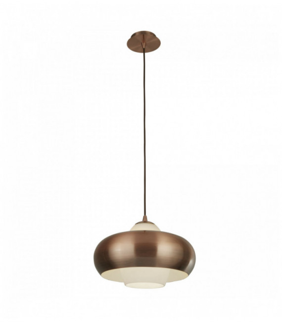 Suspension 1 ampoule cuivre antique avec verre opale