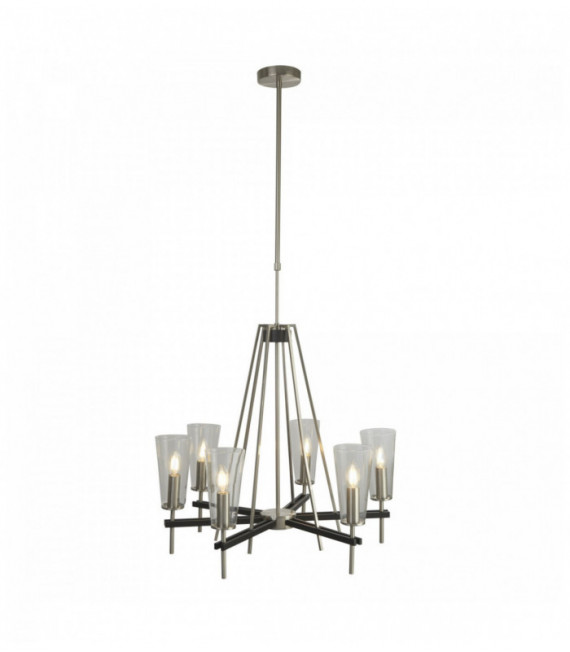 Sospensione danika 6 lampadine raso argento con dettagli neri