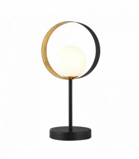Lampe de table orbitale 1 ampoule noir mat et feuille d'or avec verre opale