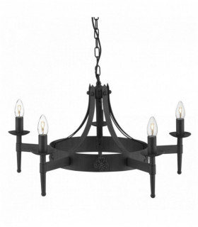 Cartwheel ceiling light 5 bulbs black wrought iron