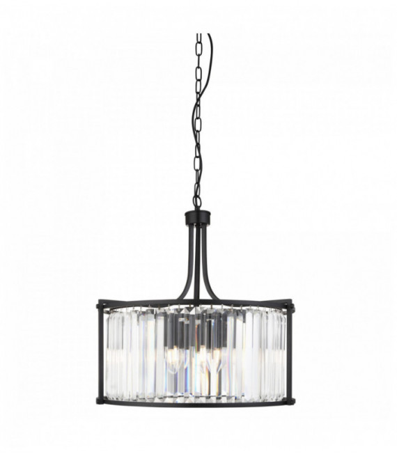 Victoria drum pendant light 5 lights matt black with crystal glass