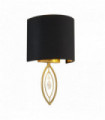 Golden wall light with black shade and crystal drop