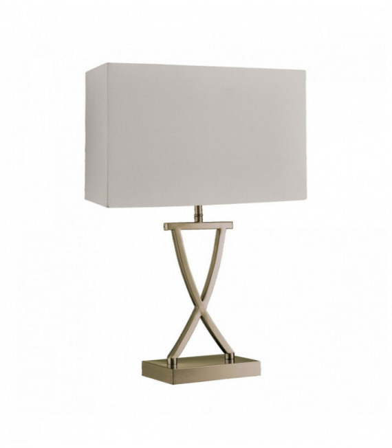 Cream rectangle shade club table lamp in antique brass